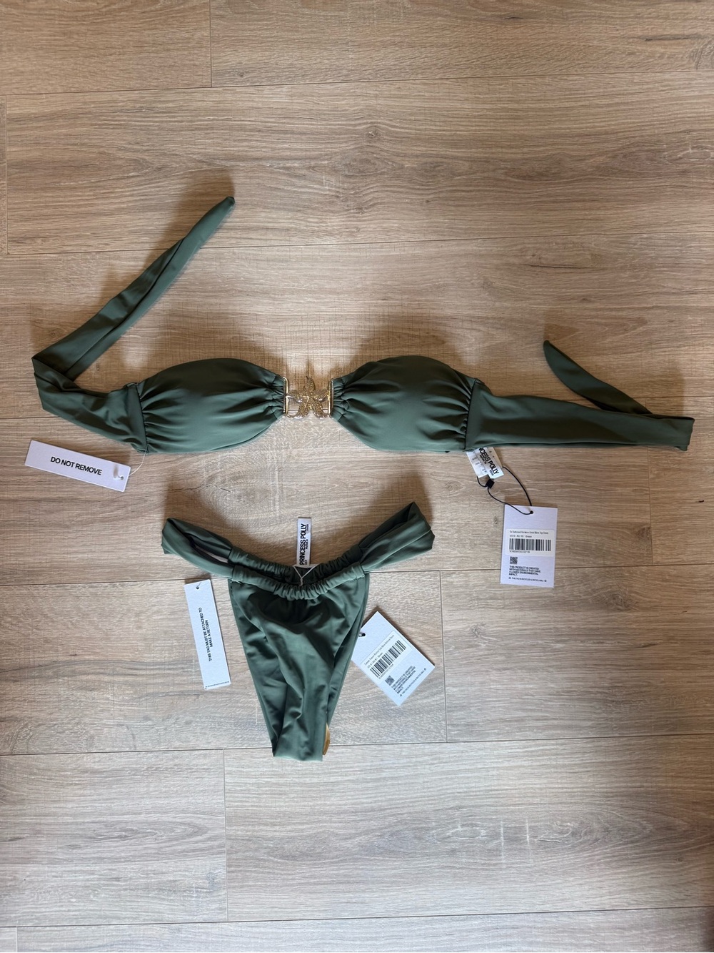 Princess Polly Olive Green Strapless Bikini Set with Gold Accent